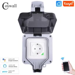 Coswall Tuya / Smart Life Wifi Voice Control IP66 Waterproof EU Socket Timer Switch Programmable Work With Alexa Google Home