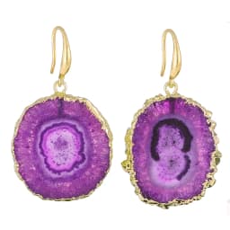Irregular Druzy Quartz Stone Sunflower Drop EarRing for Women Dyed Color Reiki Healing Jewelry Purple