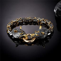 Norse Viking Celtic Wolf Head Bracelet Men Stainless Steel Odin Wolf Bangle Amulet Never Fade Gold Color King Chain Rock Jewelry
