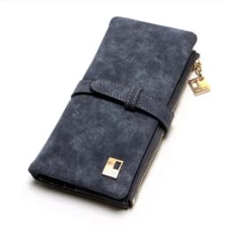 Vintage Women Long Standard Wallets Purse Fold Drawstring Nubuck Leather Zipper Suede Bag Female Simple Design Clutch Handbags
