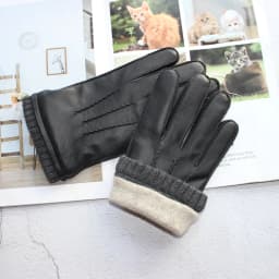 High-quality sheepskin touch screen gloves men's new corrugated wool knitted warm velvet motorcycle driving leather gloves