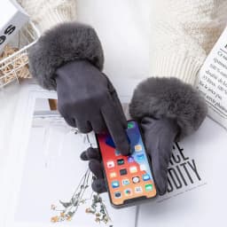 Winter Suede Leather Internal Plush Full Finger Outdoor Riding Warm Gloves Woman's Plush Thick Touch Screen Driving Mittens H92