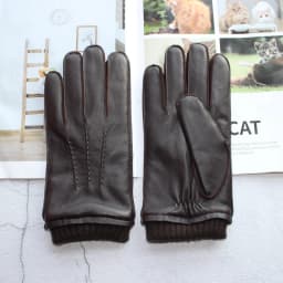 High-quality sheepskin touch screen gloves men's new corrugated wool knitted warm velvet motorcycle driving leather gloves