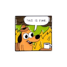 Cartoon Dog Coffee Fire Cup Enamel Pin Unique Brooches This Is Fine Lapel Pins Badge Shirt Bag Funny Animal Jewelry Gift For Fan