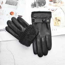High-quality sheepskin touch screen gloves men's new corrugated wool knitted warm velvet motorcycle driving leather gloves
