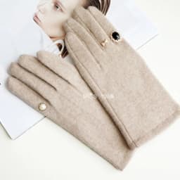 Winter Pearl Gem Wool Knit Warm Touch Screen Mittens Female Double Layer Plus Plush Thick Cashmere Driving Soft Black Glove H24