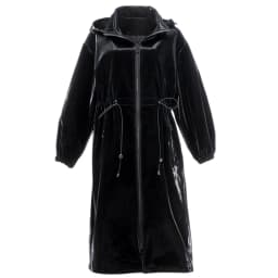 Nerazzurri Long Black Warm Oversized Shiny Patent Leather Trench Coat for Women, Long Sleeve Zip-Up Fall Fashion 2023 Windbreake