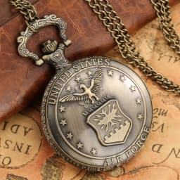Retro Bronze Air Force Eagle Stars United State Quartz Antique Pendant Chain Pocket Watch Military Souvenir Gifts for Men Women