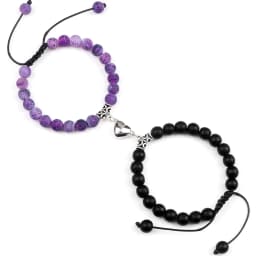 Hot Couple Distance Bracelets 2pcs/set Natural Stone Beads Braided Bracelet Lovers Heart Magnet Adjustable Bangle Friend Jewelry