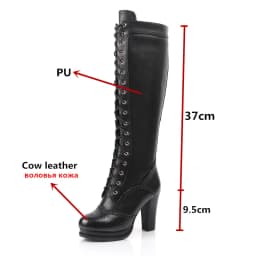 MORAZORA Plus size 34-43 New Genuine leather knee high boots women lace up platform high heels winter riding boots female shoes