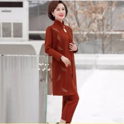 Womens 2022 Spring Autumn Elegant Three Piece Sets Floral Printed Long Coat + Short Top And Loose Pants Suits 4XL 2344