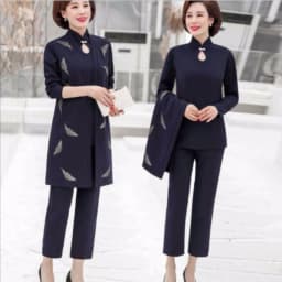Womens 2022 Spring Autumn Elegant Three Piece Sets Floral Printed Long Coat + Short Top And Loose Pants Suits 4XL 2344