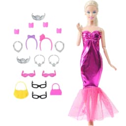 14 Pcs / Lot = 1x Fairy Tale Doll Dress + 13x Random Accessories Shoes Handbag Glasses Clothes for 11.5'' Doll Girl Baby Toys
