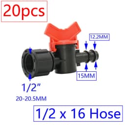 20pcs Drip Irrigation Mini Valve 4/7 3/8/10/12/16/20 /25mm Pipe Garden Tap 1/2" 3/4" Male Thread Water Hose Barb Connector