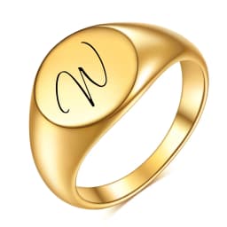 Customized Women Initial Letter Stamp Signet Ring Chunky Round Top Stainless Steel Bague Fashion Jewelry Wholesale