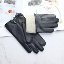 New hand-stitched touch screen leather men's deerskin gloves Wool knit lining black corrugated driving gloves