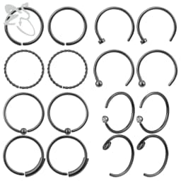 ZS 6-34pcs/Lot Heart Round Nose Piercing Ring Set Stainless Steel Crystal Nose Stud Pack L Shape Nose Nails Piercing Jewelry 20g