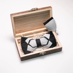EASTEPIC Handmade Feather Bow Tie Brooch Wooden Box Set Men's Exquisite Accessories for Wedding Party Birthday Gift Necktie