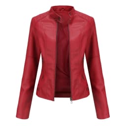 2026 Spring/Autumn New Style Gules Leather Jacket Women's Fashionable Trim Motorcycle Women Coat Black Purple Brown S-4XL