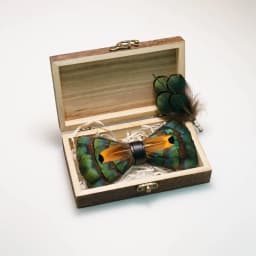 EASTEPIC Handmade Feather Bow Tie Brooch Wooden Box Set Men's Exquisite Accessories for Wedding Party Birthday Gift Necktie