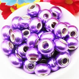 10Pcs Pink Color Smooth Surface European Resin Murano Large Hole Spacer Beads Charms for Bracelet DIY Craft Bracelet Necklace