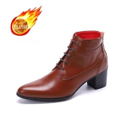 Autumn And Winter Pointed High heels Men's boots Tie a chain Rivet Belt buckle Thick heel Genuine Leather Thick heeled boots