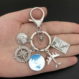 Earth plane keychain pendant earth compass personality memorial key ring gift for travel lovers