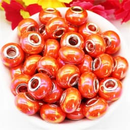 10Pcs Pink Color Smooth Surface European Resin Murano Large Hole Spacer Beads Charms for Bracelet DIY Craft Bracelet Necklace