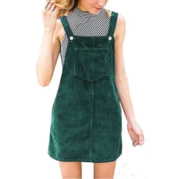 Women Corduroy Straight Suspender Mini Bib Overall Casual Pocket Dress Button Knee-length lovely Solid color Dress