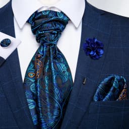 Classic Wedding Ascot Tie For Men Yellow Gold Red Paisley Floral Scarf Neck Tie Brooch Pin Set Cravat Ascot Tie For Banquet