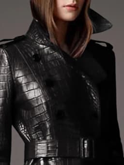 Lautaro Autumn Long Black Crocodile Pattern Pu Leather Trench Coat for Women Belt Double Breasted Stylish British Style Fashion