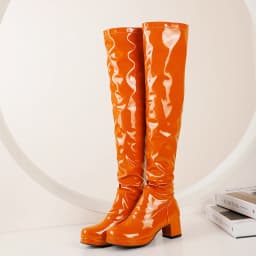 Orange Oversized Patent Leather Thick-Heeled Over-The-Knee Boots Green Bright Leather Boots Purple Mid-Heeled Boots Yellow Red