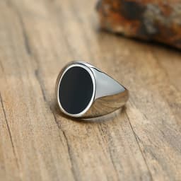 Vnox 12.5mm Signet Ring for Men, Black Square Top Stainless Steel Finger Band, Gothic Punk Rock Boy Stamp Rings