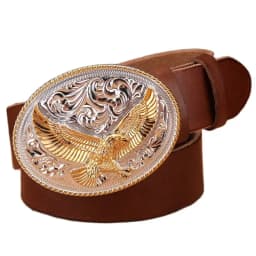 gold eagle big buckle full grain real leather 100% genuine leather hawk mens belts luxury high quality camel brown cowboys women