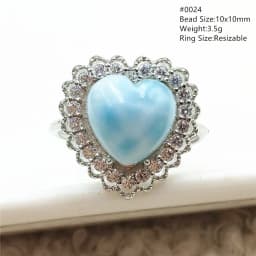 Natural Blue Larimar Adjustable Ring 925 Sterling Silver Larimar Gemstone Women Men Water Pattern AAAAA