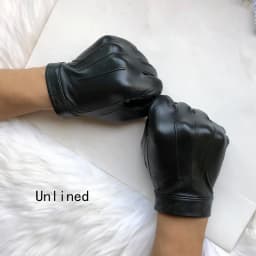 Unlined Gloves Wrist Button Sheep Leather Touch Screen Winter Gloves For Men Black Thin Lining Genuine Leather