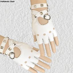 Unisex Fingerless Driving PU Leather Gloves Black Red White Motor Punk Cool Rivet Sexy Disco Dancing Rock-and-roll