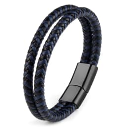 Genuine Leather Double Rope Braid Bracelet For Men Multicolor Choice Stainless Steel Magnetic Clasps Bracelets Men Jewelry