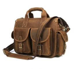 Vintage Mens Briefcase Genuine Cowhide Leather 15" PC Laptop Bag Crazy Horse Leather Business Messenger Bag Work Tote for man