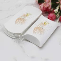 12/50pcs Beautiful Flower Pattern Pillow Shape Paper & Kraft Wedding Candy & Birthday Gift Storage Box Size 20X55X80mm