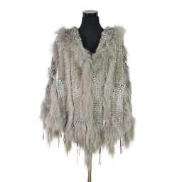 CK708 Real Knitted Rabbit Shawl Poncho Stole With Tassels Shrug Cape Robe Tippet Wrap With Raccoon Fur Collar Women