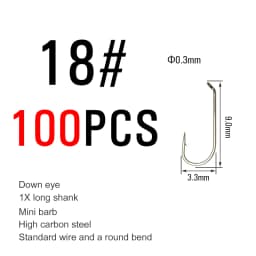 ICERIO 100PCS Nymphs Dry Wet Fly Tying Hook Down Eye 1X Long Shank Round Bend Trout Fishing Hooks