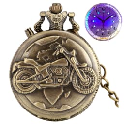 LED Flash Luminous Vintage Dial Quartz Pocket Watch Chain Bronze Carved Steam Train Steampunk Motor Railway Retro FOB Clock Hour