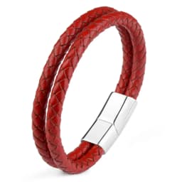 Genuine Leather Double Rope Braid Bracelet For Men Multicolor Choice Stainless Steel Magnetic Clasps Bracelets Men Jewelry
