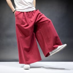Plus Size M L-7XL Vintage Casual Elastic Waist Pockets Joggers Japan Style Men's Cotton Linen Wide Leg Pants Retro Loose Trouser