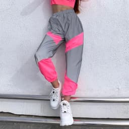 OMSJ Autumn Winter Loose Hight Waist Flash Reflective Patchwork Jogger Pants 2024 Women Neon Streetwear Outfits Cargo Trousers