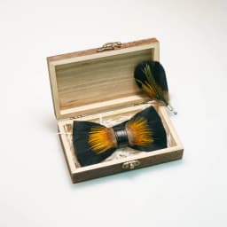 EASTEPIC Handmade Feather Bow Tie Brooch Wooden Box Set Men's Exquisite Accessories for Wedding Party Birthday Gift Necktie