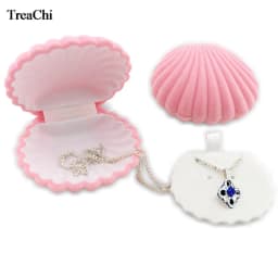 Bulk Sale 10Pcs Cute Shell Shape Velvet Earring Case Engagement Party Necklace Pendant Jewelry Display Storage Wedding Gift Box