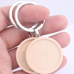 5pcs Double Side Wooden Keychain Cabochon Base Setting Blanks 30mm Dia Pendant Bezel Trays Diy Metal Keyring Accessories
