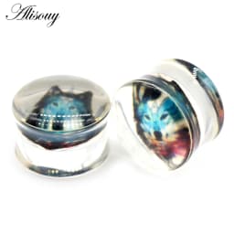 Alisouy 2pcs Wolf Fish Flower Feather Transparent Acrylic Ear Plugs Expanders Tunnels Strechers Earring Piercing Body Jewelry